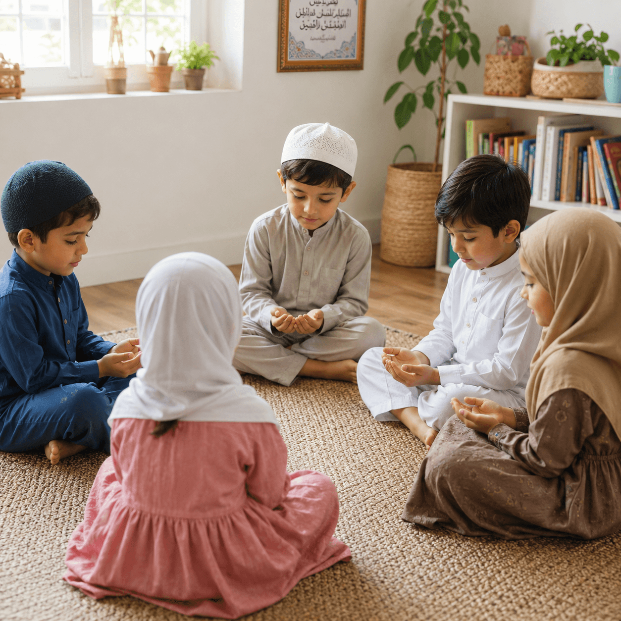 Young children sitting in a circle for morning songs and dua